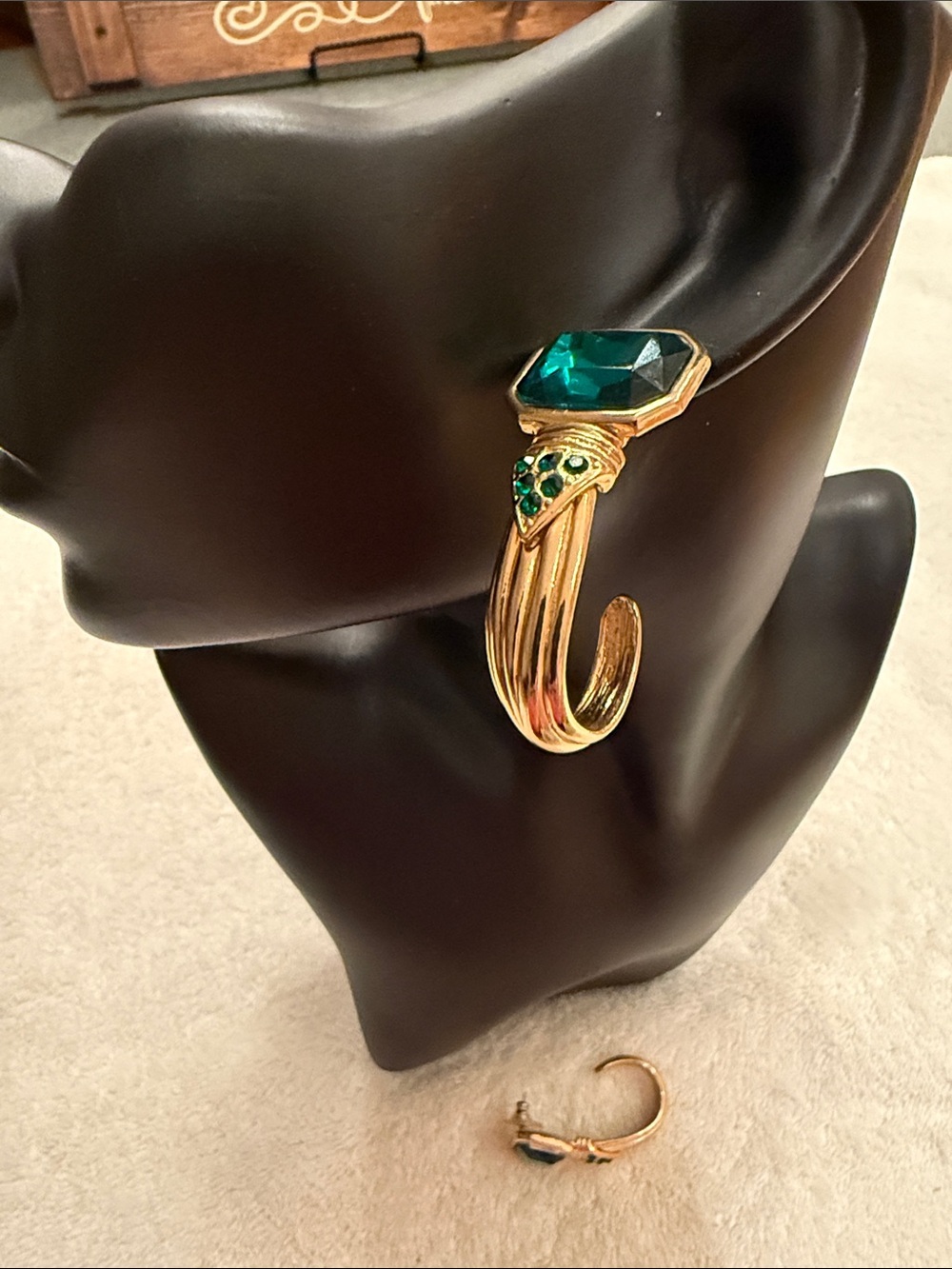 Art Deco Gold-Tone Green Gem Earrings
